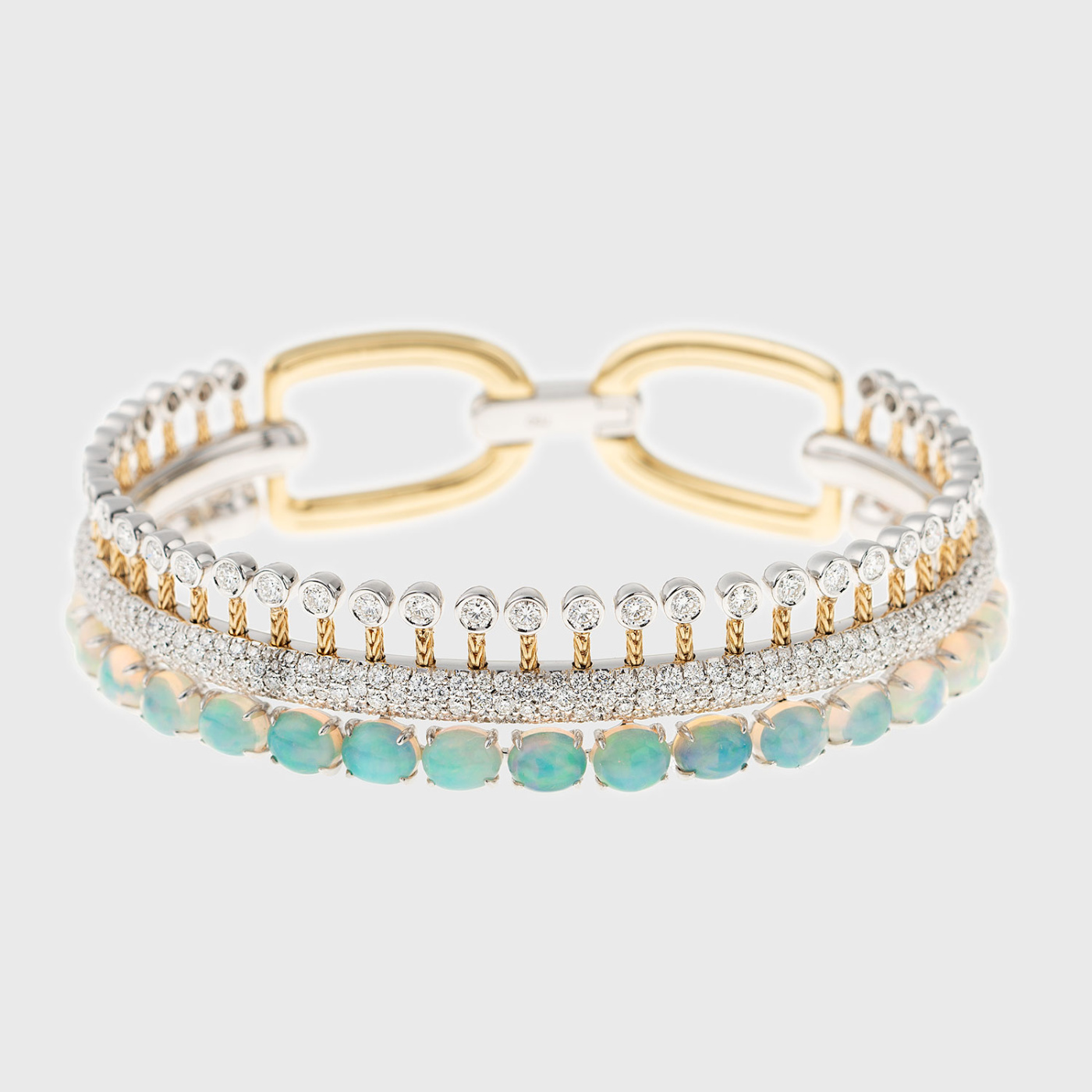 Yellow gold bracelet with opals and white diamonds