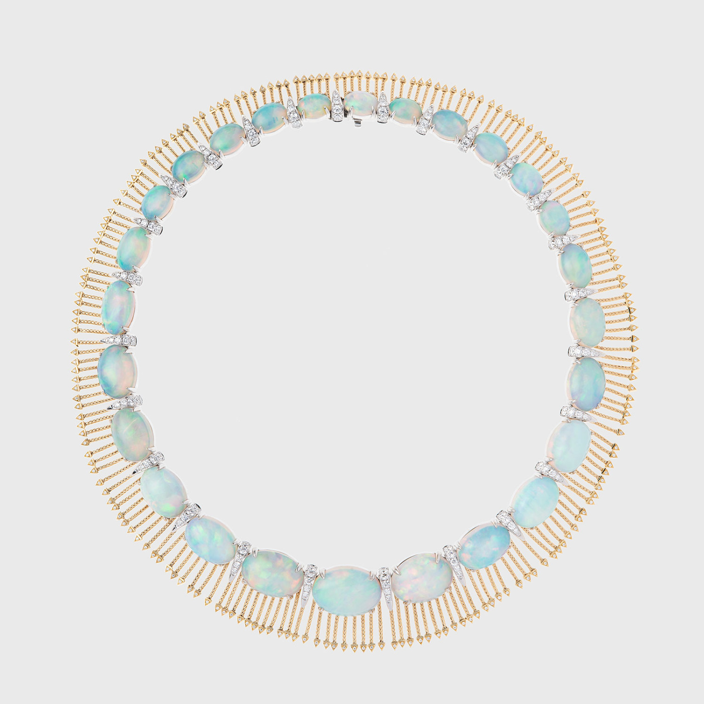 Yellow gold necklace with opals and white diamonds