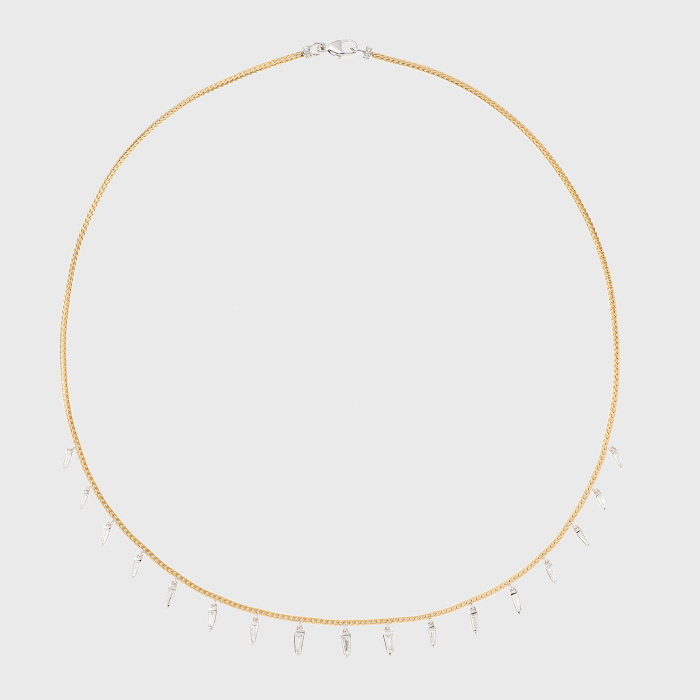 Yellow gold necklace with white diamond baguettes
