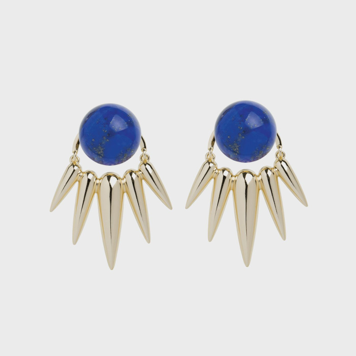 Yellow gold earrings with lapis studs