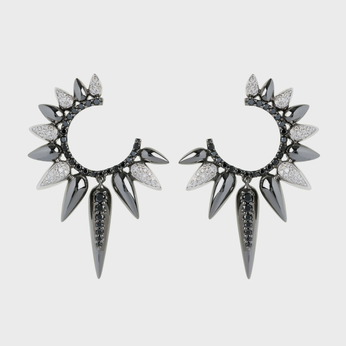 Black gold earrings with white diamonds and black diamonds