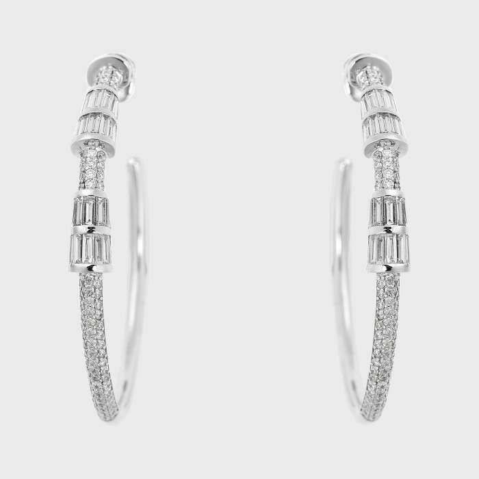 White gold hoop earrings with white diamonds