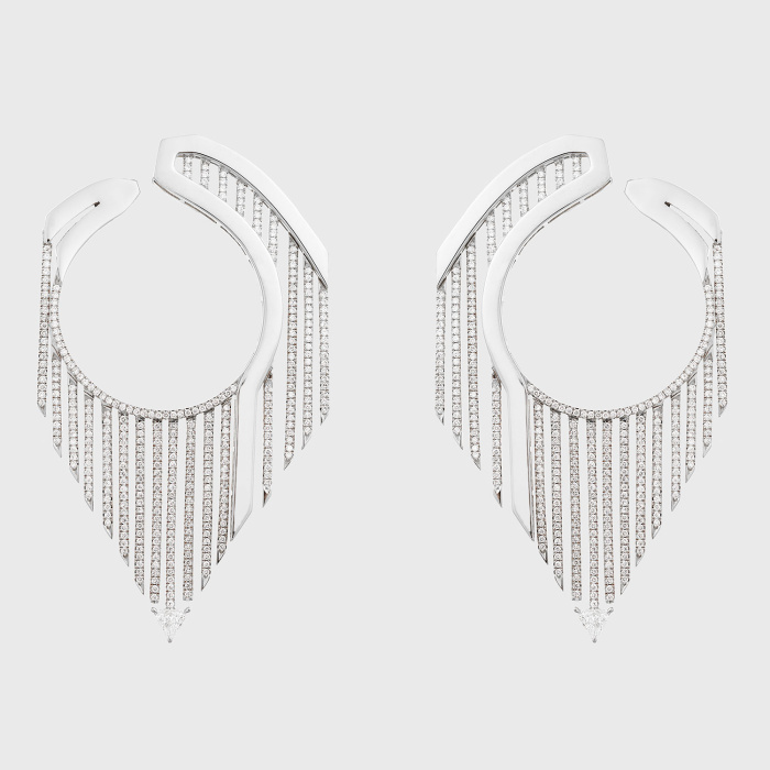 White gold fringe earrings with white diamonds