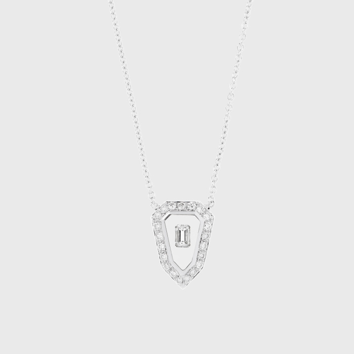 White gold pendant necklace with white diamonds in translucent enamel