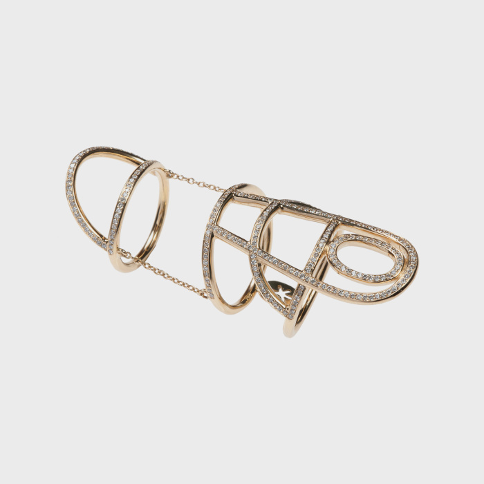 Yellow gold whole finger ring with white diamonds