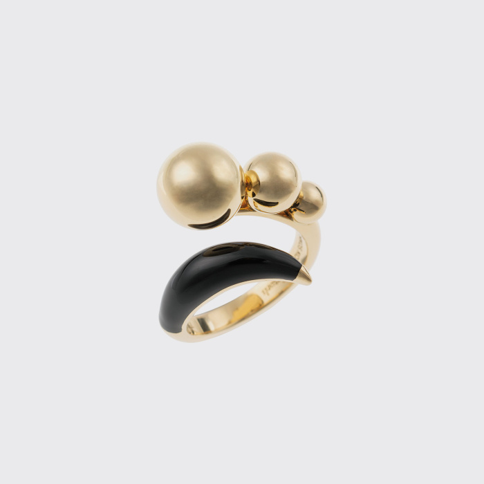 Yellow gold open ring with black enamel