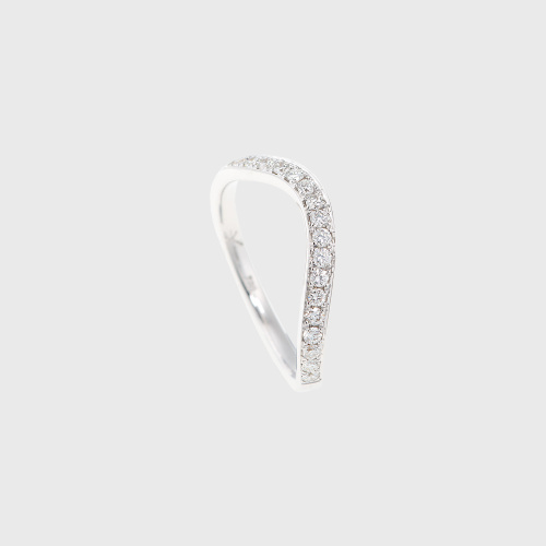 White gold wave band ring with white diamonds
