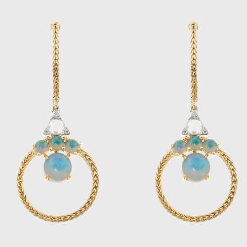 Yellow gold earrings with opals and white diamonds