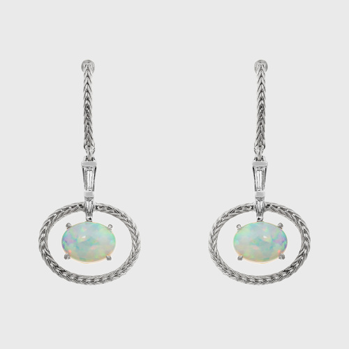 White gold earrings with opals and white diamonds