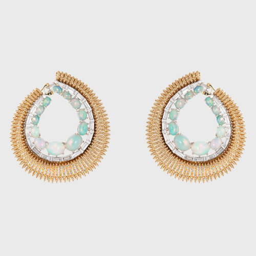 Yellow gold earrings with opals and white diamonds