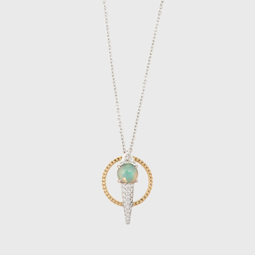 Yellow gold pendant necklace with opals and white diamonds