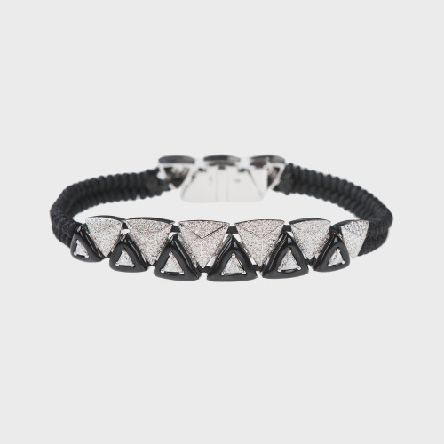 White gold cord bracelet with white diamonds and black enamel