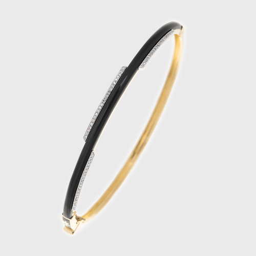 White gold bangle bracelet with white diamonds and black enamel