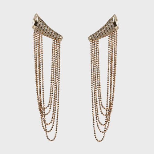 Yellow gold long earrings with white diamonds