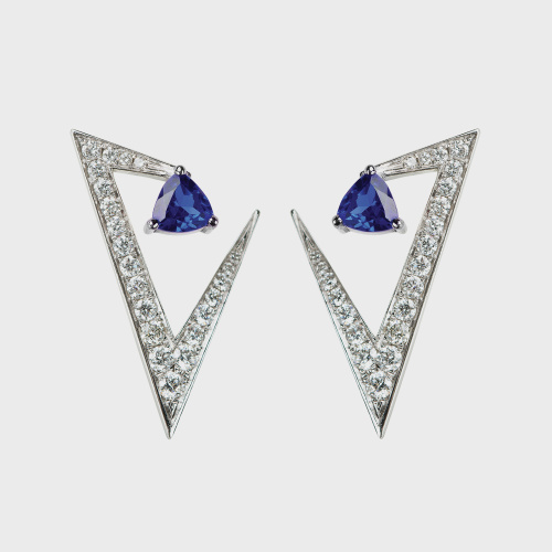 White gold earrings with white diamonds and sapphires