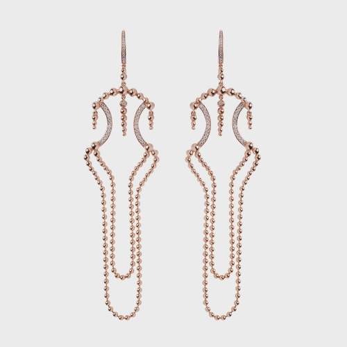 Rose gold long earrings with white diamonds