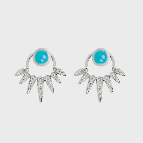 White gold small earrings with white diamonds and turquoises