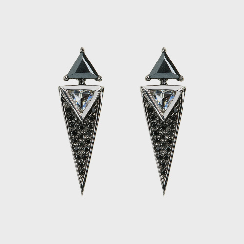 Black gold small earrings with black diamonds, trillion white diamonds and hematite