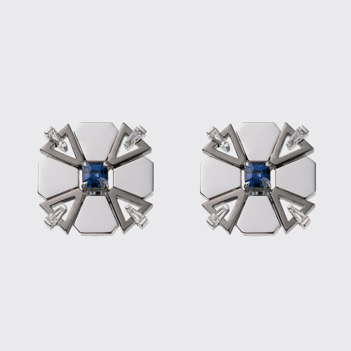 White and black gold earrings with blue sapphires and white diamonds