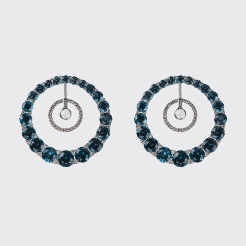 White gold hoop earrings with london blue topazes and white diamonds