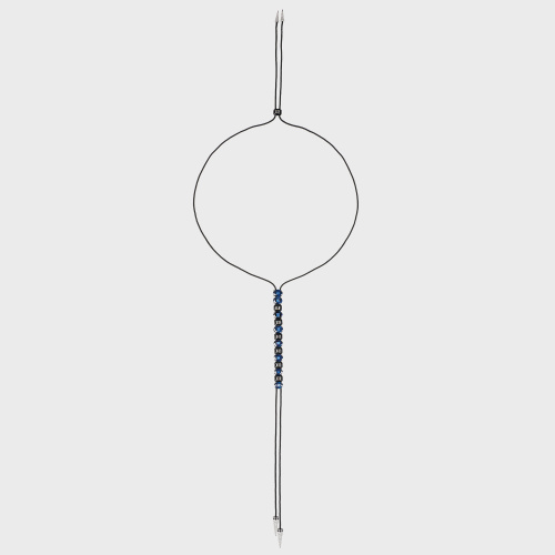 White gold long lariat necklace with blue sapphires, white diamonds and black enamel