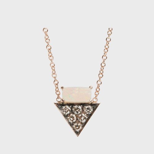 Rose gold pendant necklace with brown diamonds and opal
