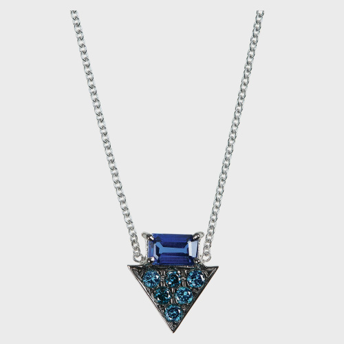 Black gold pendant necklace with blue diamonds and sapphire