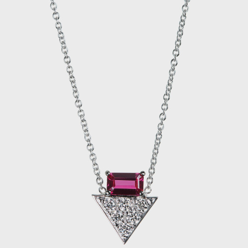 White gold pendant necklace with white diamonds and ruby