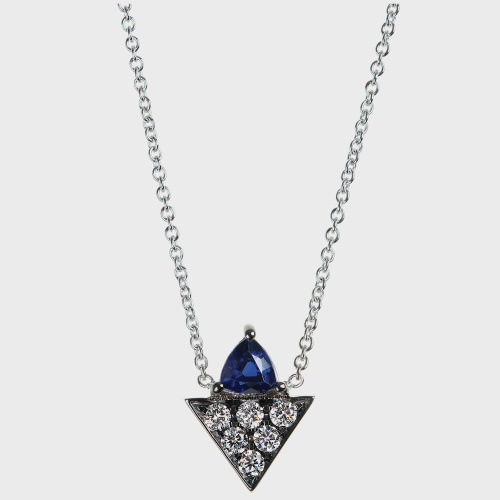 Black gold pendant necklace with white diamonds and sapphire