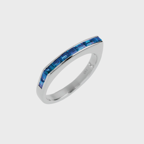 White gold band ring with sapphires